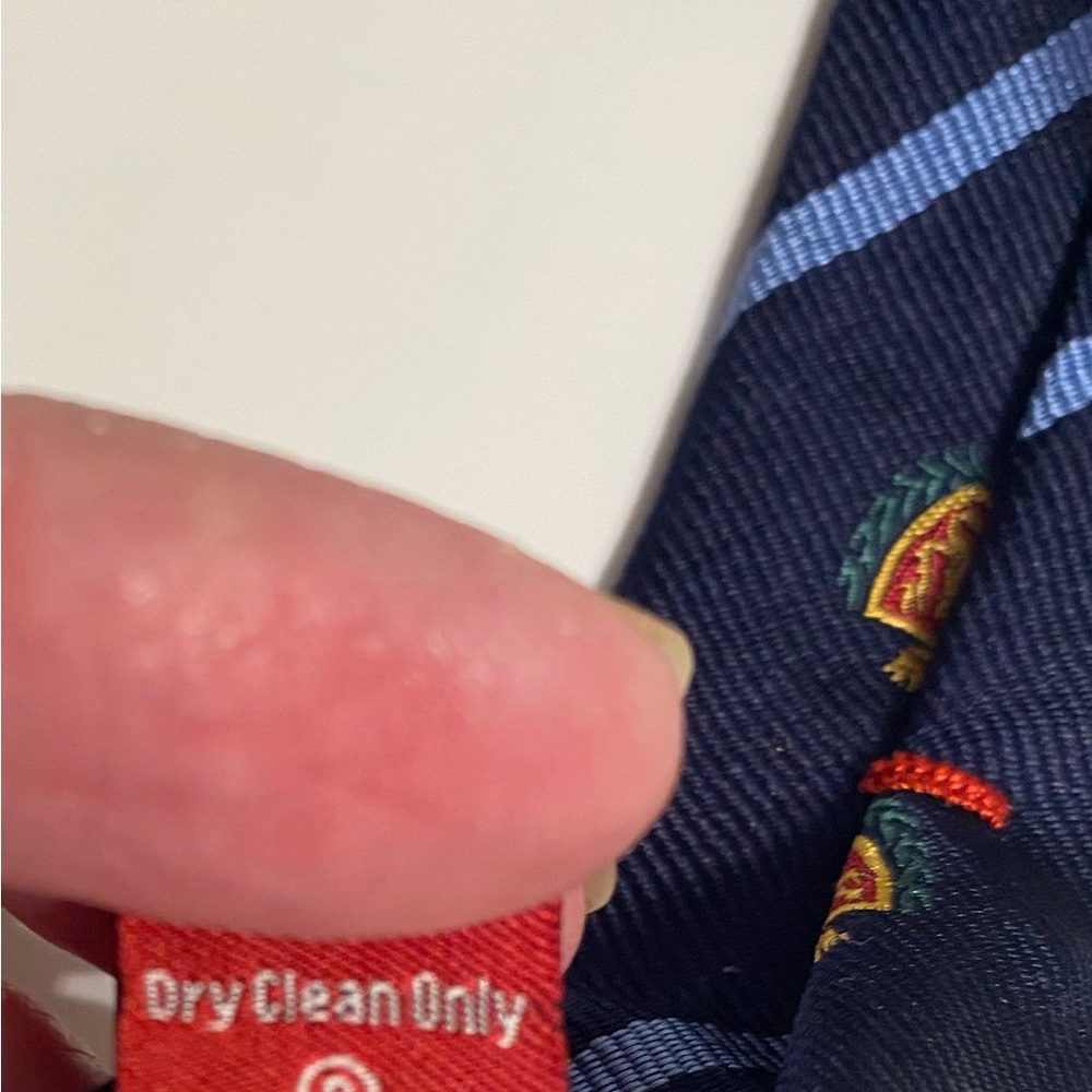 Chaps Navy Academia Tie with Dragon and Crown Crests Lt. Blue Stripes Preppy - Picture 5 of 5